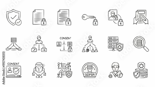 Collection of business security icons.