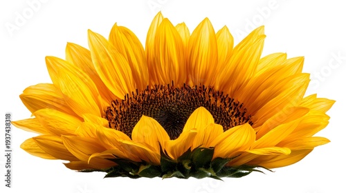 Vibrant Yellow Sunflower Blossom Isolated on White Background.
