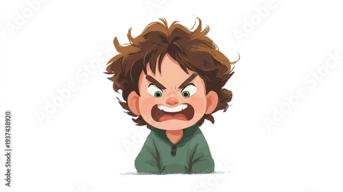 Wallpaper Mural Angry cartoon boy with messy brown hair and green shirt Torontodigital.ca