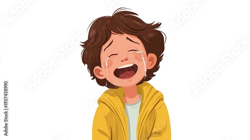 Wallpaper Mural Crying child with joyful expression wearing yellow hoodie Torontodigital.ca