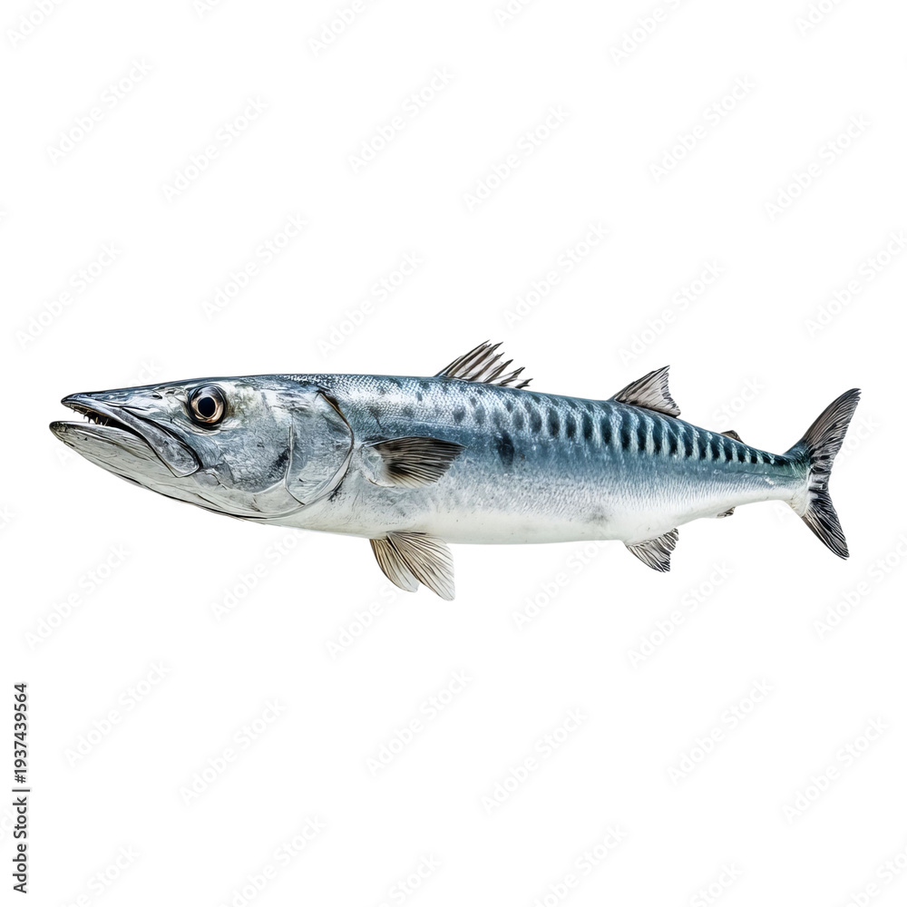 Obraz premium PNG of Fresh mackerel fish with distinctive silver-blue scales and sharp features.