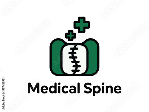 Medical spine logo with green cross and white background