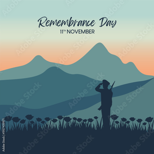 Remembrance Day vector illustration honoring soldiers and heroes who sacrificed their lives for peace and freedom. Perfect for memorial posters, educational materials, awareness campaigns.