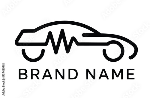 Minimalist Car Logo with Pulse Line and Brand Name in Black on White Background