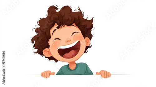 Wallpaper Mural Happy cartoon boy laughing behind a banner Torontodigital.ca