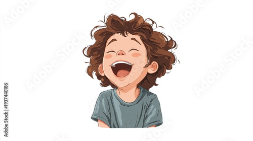 Wallpaper Mural Cheerful cartoon child with curly brown hair laughing loudly Torontodigital.ca