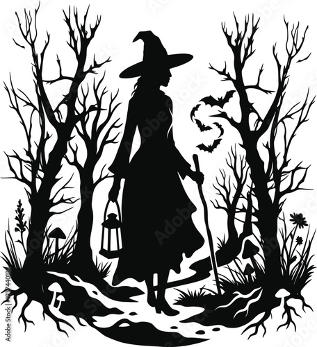 silhouette of a girl in a forest