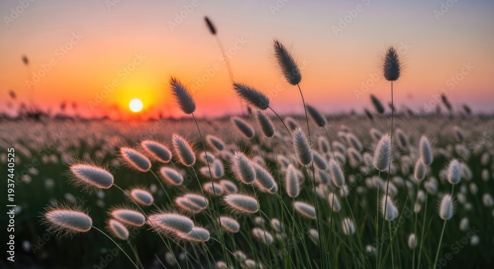 Naklejka premium Serene Field of Cattails at Sunset.