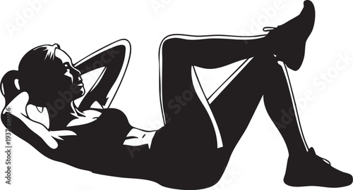 Woman doing crunches on floor black silhouette against light background exercise and fitness concept