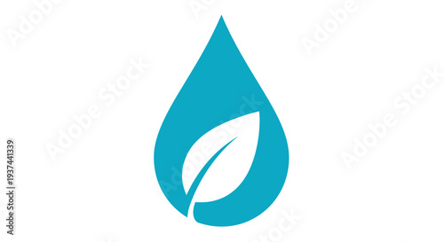 A teal droplet shape incorporates a white leaf symbolizing nature