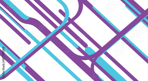 Abstract composition of intersecting lines in turquoise and purple hues