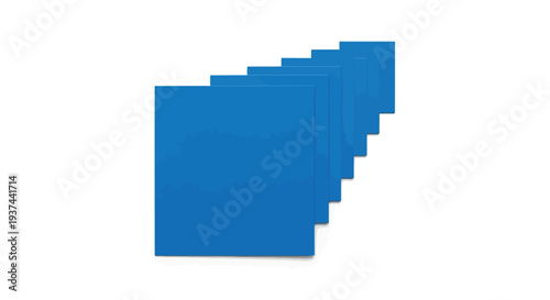 A stack of five solid blue square shapes arranged in descending order