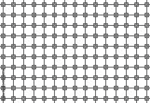 Seamless geometric pattern featuring a grid of intersecting lines with small decorative squares, creating a classic vector design 