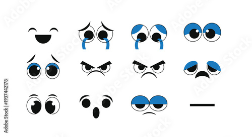 Collection of cartoon eyes and mouths expressing various emotions