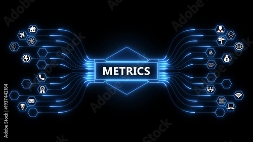 Business performance dashboard powered by Metrics interface with secure analytics monitoring and advanced digital management system technology 4K animation video