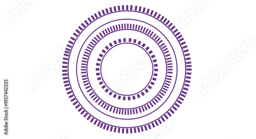 Concentric dashed circles in purple on a stark white background