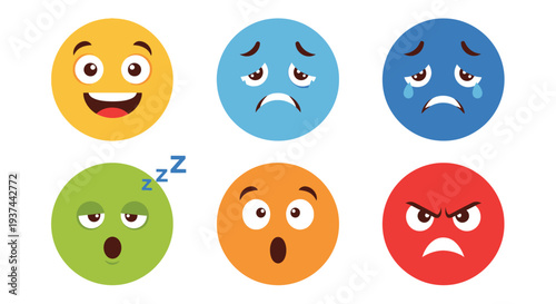 Collection of colorful emoji faces displaying various emotional expressions