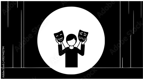 Minimalist black line icon of a simple house with a door and window beside a large tree, symbolizing home, nature, peaceful living, and eco-friendly residential environment.