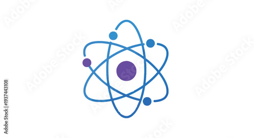 A stylized depiction of an atom with orbiting electrons