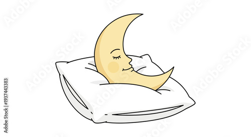 Smiling Moon Sleeping on Pillow.