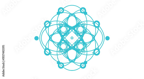 Abstract teal geometric design featuring interconnected circles and triangles