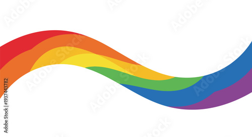 A vibrant flowing rainbow wave against a plain white background