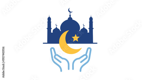 Islamic Mosque Crescent Moon Star Hands.