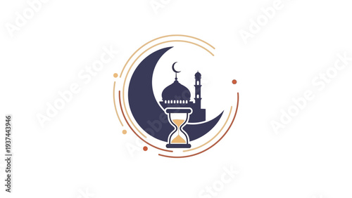 Islamic Mosque Logo Design with Crescent Moon.