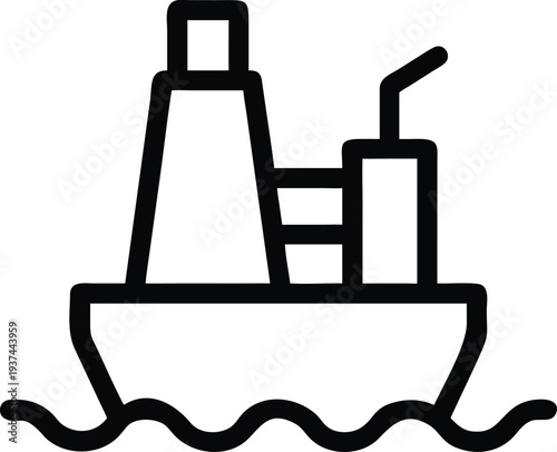 A simple outline icon showing a fishing boat or trawler navigating on water waves