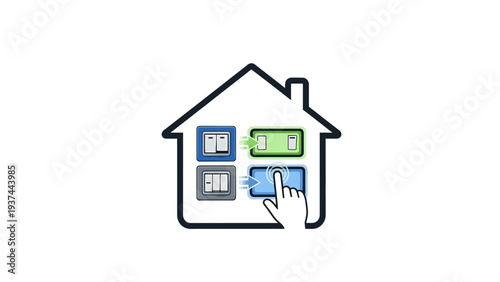 House with Hand Clicking Button.
