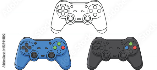 Game Controller Vector Set with Outline and Colored Joystick Gamepad Illustrations for Gaming Console, Esports, UI Design and Digital Entertainment Projects