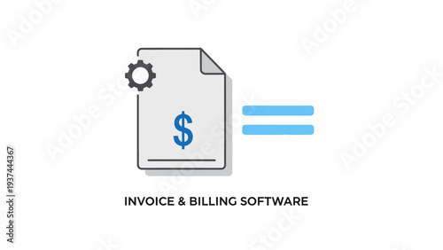 Invoice Document with Dollar Sign and Gear.