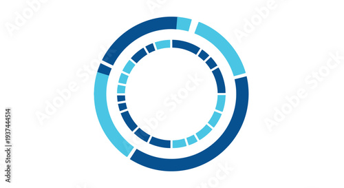 Circular data visualization with segmented rings in shades of blue