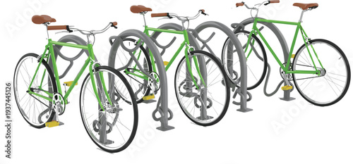 Bicycle Parking Rack with Green City Bikes Realistic Urban Transportation and Eco Friendly Mobility Vector Illustration