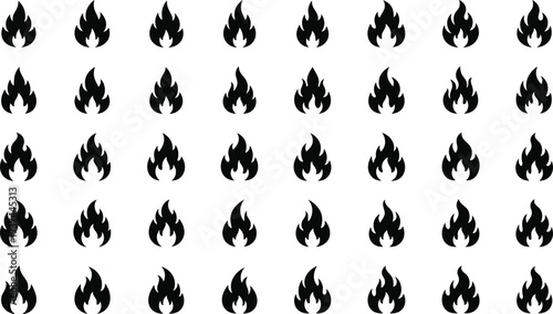 Set of black fire flame icons featuring various burning silhouettes for heating energy symbols spicy food branding emergency signs and bonfire graphic design