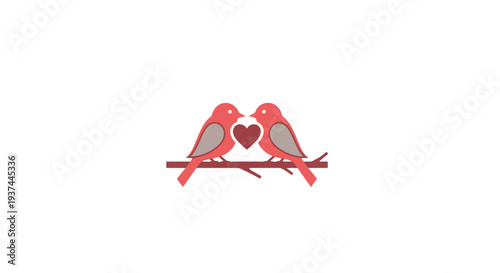 Two pink birds on a branch.