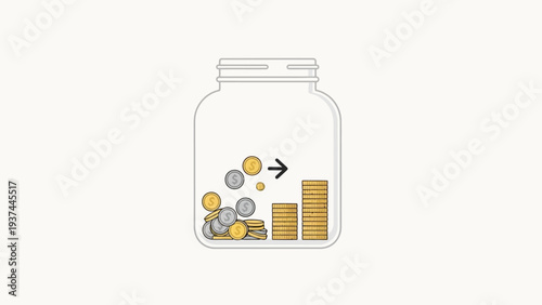 Coins in a glass jar.