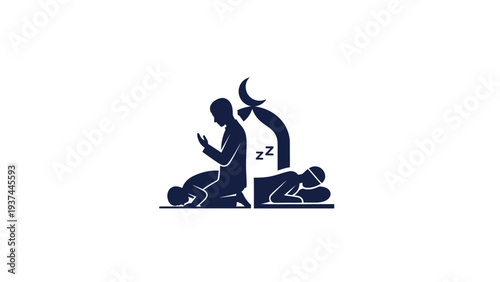 Man Praying Beside Sleeping Person Illustration.