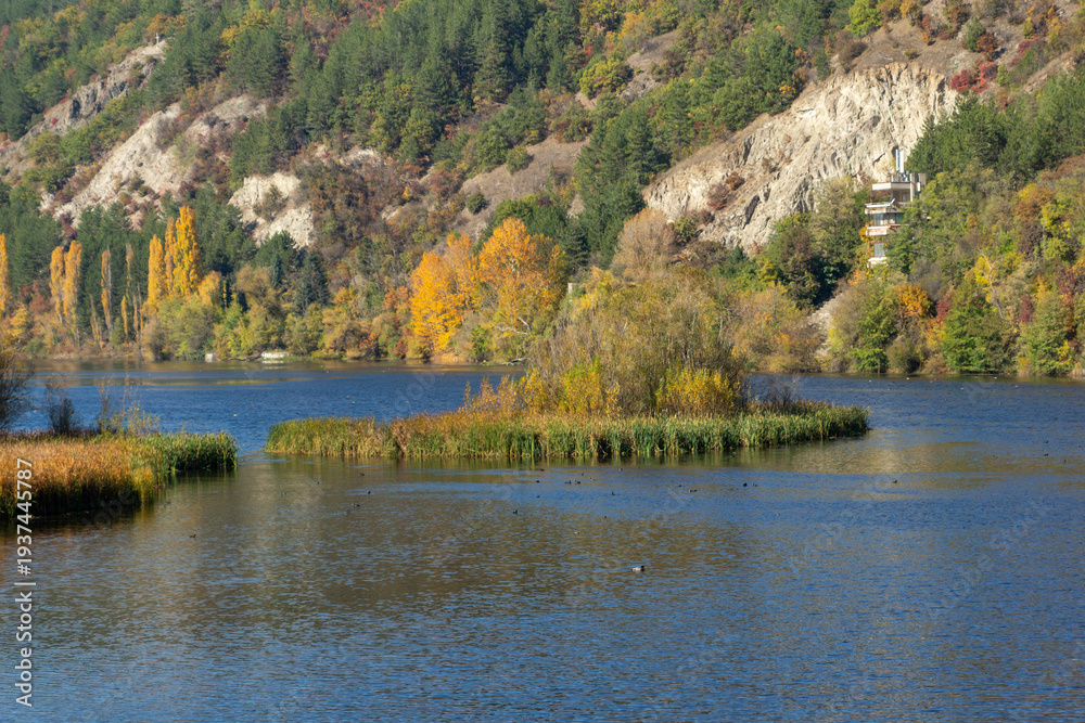 Fototapeta premium Autumn Landscape around Pancharevo lake, Bulgaria