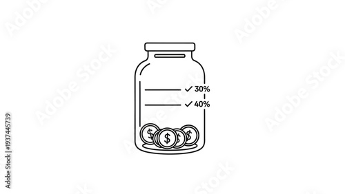 Jar with coins and percentages.