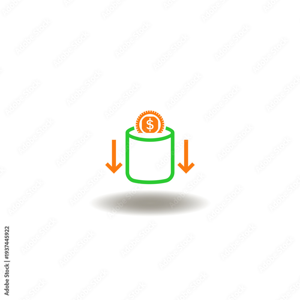 Obraz premium Vector illustration of cash coin is dropped into jar. Symbol of deposit.