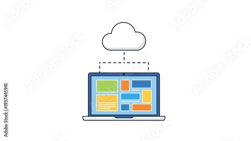 Laptop with cloud computing symbol.