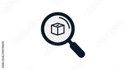 Magnifying glass with cube inside lens.