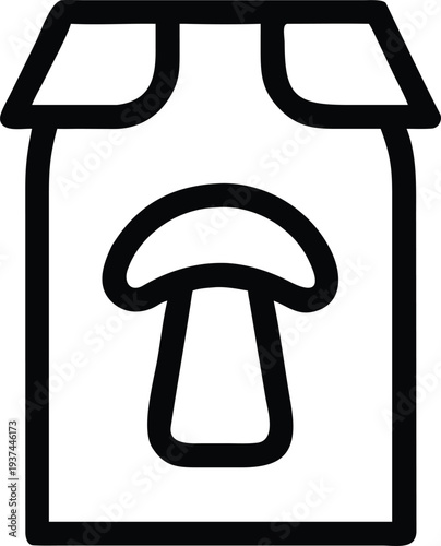 Brown paper bag holding a mushroom icon representing organic fresh produce or groceries