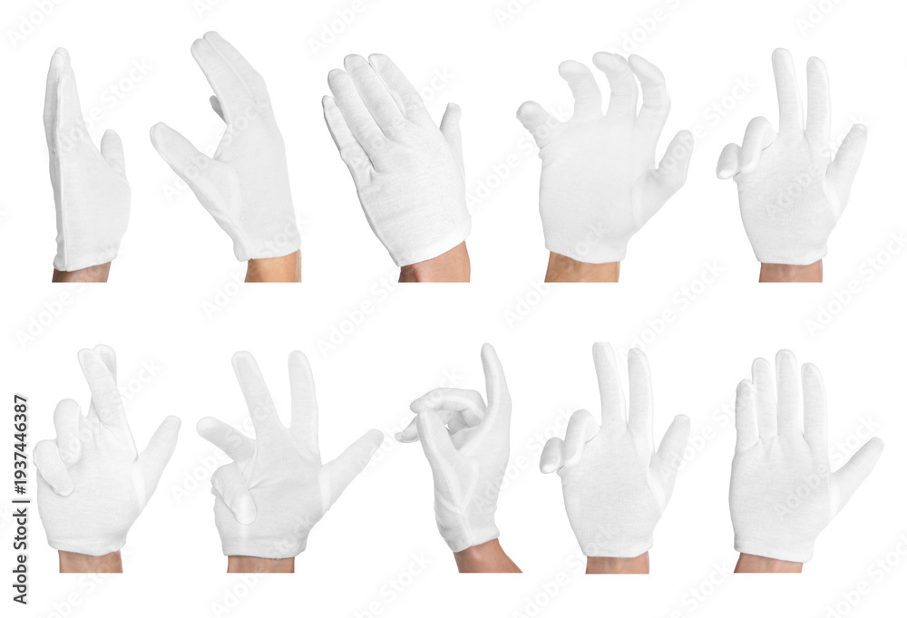 Fototapeta premium Hands in cloth glove isolated on white, set