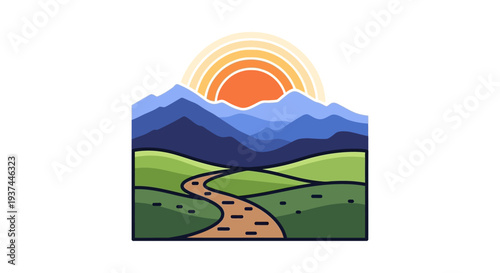 Sunset over mountain landscape scene view.