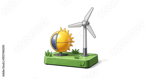 Toy wind turbine and sun model.