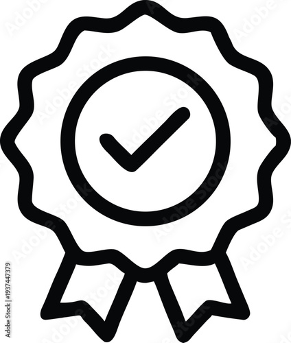 Classic quality guarantee rosette badge with a prominent checkmark for verification