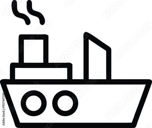 Classic Steam Ship Icon with Smoking Funnel Representing Ocean Marine Transport