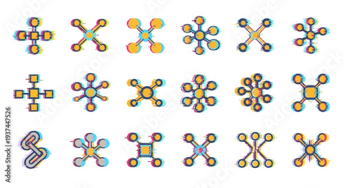 Colorful molecular structures and connections.
